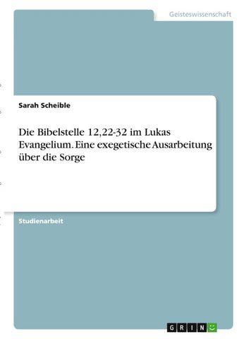 Die Bibelstelle 12,22-32 im Lukas Evangelium. Eine exegetische Ausarbeitung über die Sorge