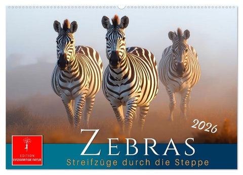 Zebras - Streifzüge durch die Steppe (Wandkalender 2026 DIN A2 quer), CALVENDO Monatskalender