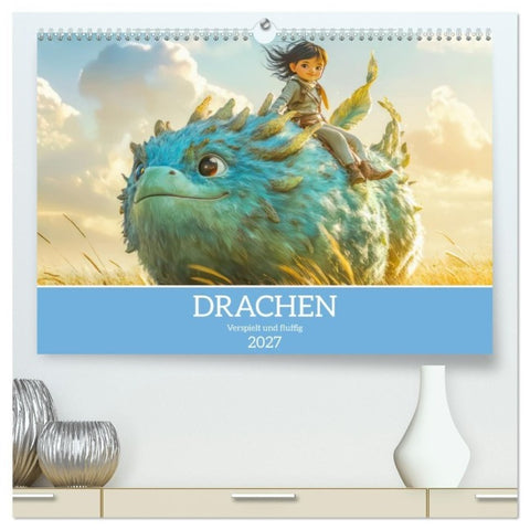 Drachen - Verspielt und fluffig (hochwertiger Premium Wandkalender 2027 DIN A2 quer), Kunstdruck in Hochglanz
