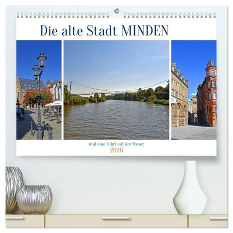 Die alte Stadt MINDEN (hochwertiger Premium Wandkalender 2026 DIN A2 quer), Kunstdruck in Hochglanz
