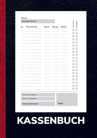 Kassenbuch A4 Schwarz- Einfaches Einnahmen und Ausgaben Buch für Gastronomie, Privathaushalt und Kleingewerbe.