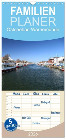 Familienplaner 2026 - Ostseebad Warnemünde mit 5 Spalten (Wandkalender, 21 x 45 cm) CALVENDO