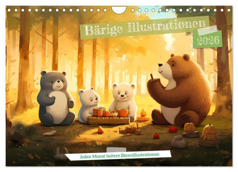 Bärige Illustrationen (Wandkalender 2026 DIN A4 quer), CALVENDO Monatskalender