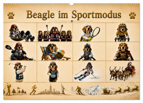 Beagle im Sportmodus (Wandkalender 2027 DIN A2 quer), CALVENDO Monatskalender