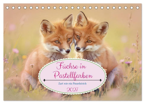 Füchse in Pastellfarben (Tischkalender 2027 DIN A5 quer), CALVENDO Monatskalender