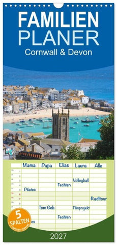 Familienplaner 2027 - Cornwall & Devon mit 5 Spalten (Wandkalender, 21 x 45 cm) CALVENDO