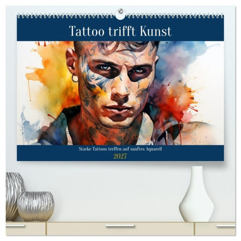 Tattoo trifft Kunst (hochwertiger Premium Wandkalender 2027 DIN A2 quer), Kunstdruck in Hochglanz