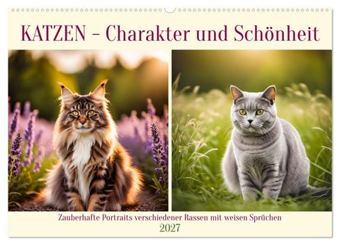 Katzen - Charakter und Schönheit (Wandkalender 2027 DIN A2 quer), CALVENDO Monatskalender