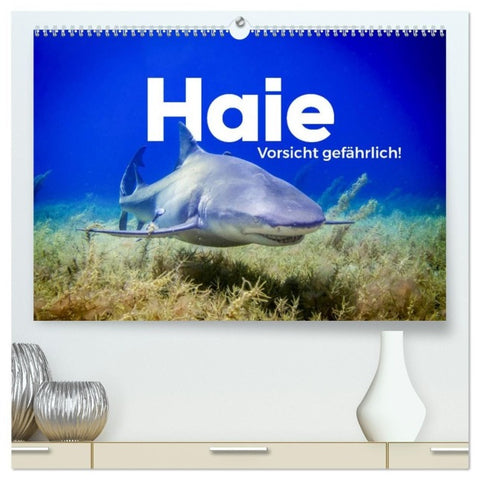 Haie - Vorsicht gefährlich! (hochwertiger Premium Wandkalender 2027 DIN A2 quer), Kunstdruck in Hochglanz