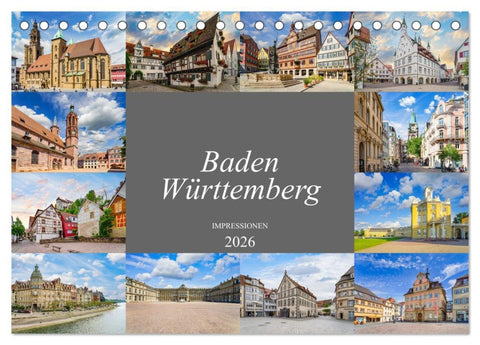 Baden-Württemberg Stadtansichten (Tischkalender 2026 DIN A5 quer), CALVENDO Monatskalender