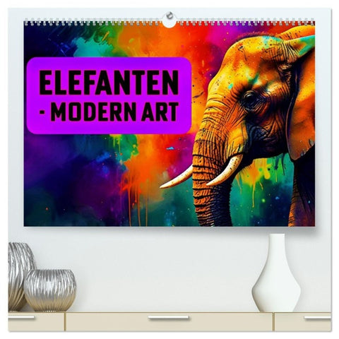 Elefanten - modern Art (hochwertiger Premium Wandkalender 2027 DIN A2 quer), Kunstdruck in Hochglanz