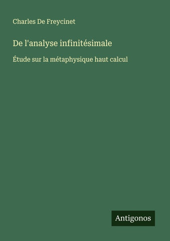 De l'analyse infinitésimale