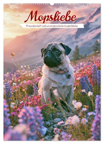 Mopsliebe (Wandkalender 2027 DIN A2 hoch), CALVENDO Monatskalender