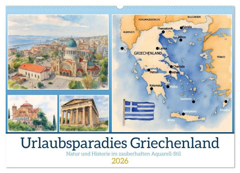 Urlaubsparadies Griechenland (Wandkalender 2026 DIN A2 quer), CALVENDO Monatskalender