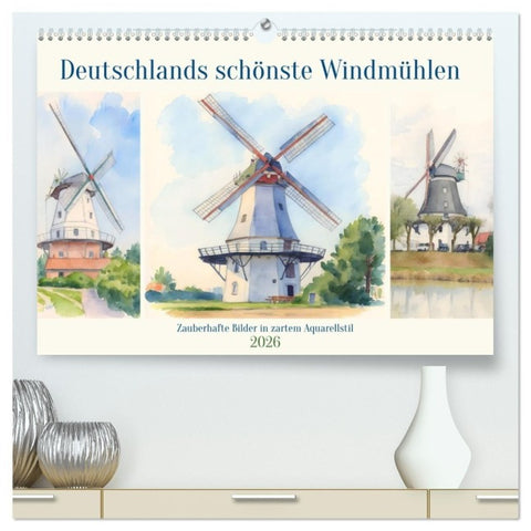 Deutschlands schönste Windmühlen (hochwertiger Premium Wandkalender 2026 DIN A2 quer), Kunstdruck in Hochglanz