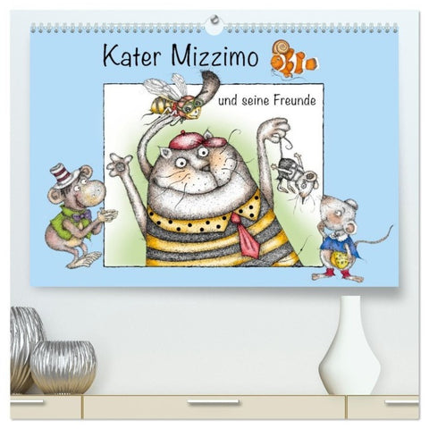 Kater Mizzimo und seine Freunde (hochwertiger Premium Wandkalender 2027 DIN A2 quer), Kunstdruck in Hochglanz
