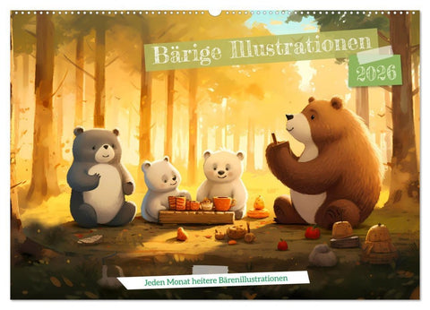 Bärige Illustrationen (Wandkalender 2026 DIN A2 quer), CALVENDO Monatskalender