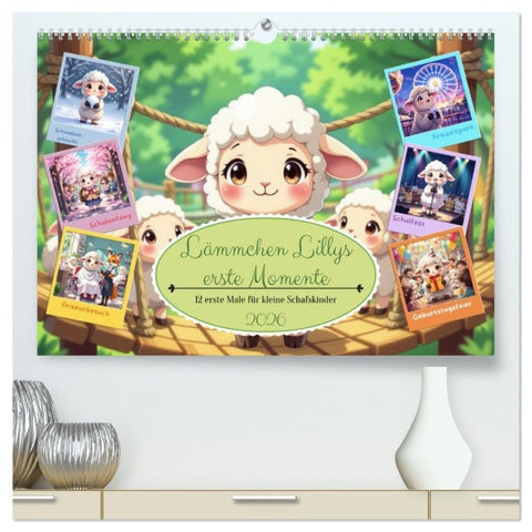 Lämmchen Lillys erste Momente (hochwertiger Premium Wandkalender 2026 DIN A2 quer), Kunstdruck in Hochglanz