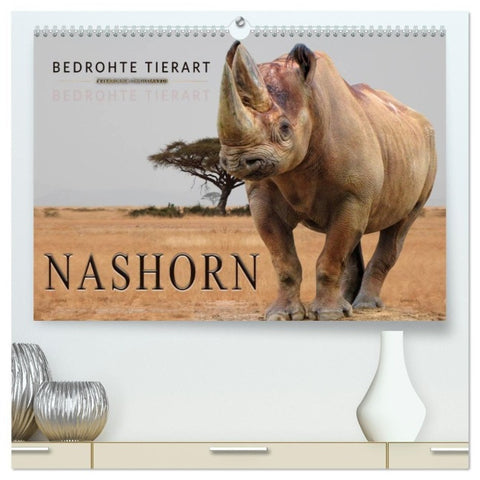 Bedrohte Tierart - Nashorn (hochwertiger Premium Wandkalender 2027 DIN A2 quer), Kunstdruck in Hochglanz