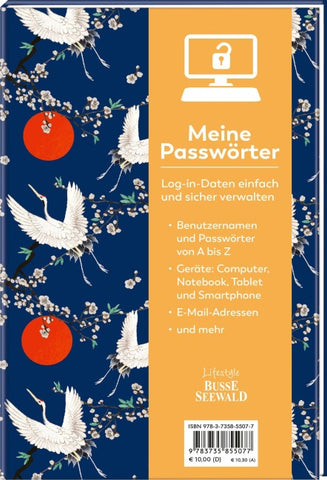 Meine Passwörter. Ein Eintragebuch für Ihre Zugangsdaten, das Sie einfach in Ihrem Bücherregal verstecken können.