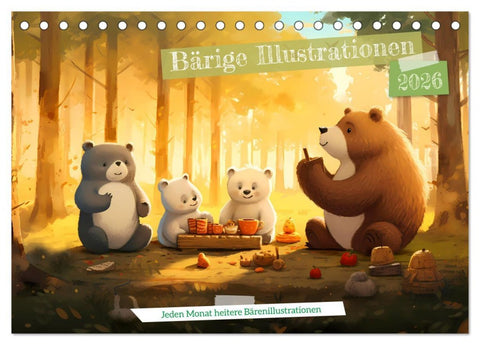 Bärige Illustrationen (Tischkalender 2026 DIN A5 quer), CALVENDO Monatskalender