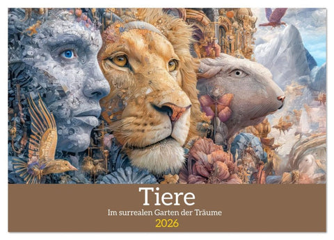 Tiere - Im surrealen Garten der Träume (Wandkalender 2026 DIN A2 quer), CALVENDO Monatskalender