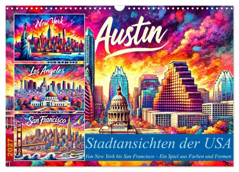 Stadtansichten der USA in Tusche (Wandkalender 2027 DIN A3 quer), CALVENDO Monatskalender