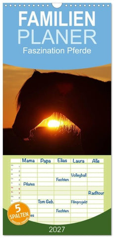 Familienplaner 2027 - Faszination Pferde mit 5 Spalten (Wandkalender, 21 x 45 cm) CALVENDO