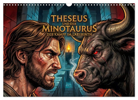 Theseus und der Minotaurus - Der Kampf im Labyrinth (Wandkalender 2027 DIN A3 quer), CALVENDO Monatskalender