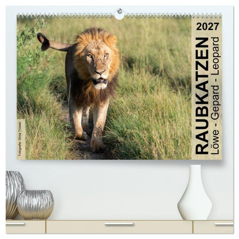 Raubkatzen - Löwe, Gepard, Leopard (hochwertiger Premium Wandkalender 2027 DIN A2 quer), Kunstdruck in Hochglanz