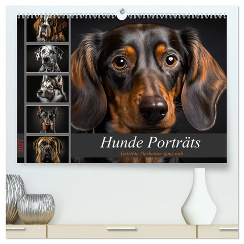 Hunde Porträts (hochwertiger Premium Wandkalender 2027 DIN A2 quer), Kunstdruck in Hochglanz