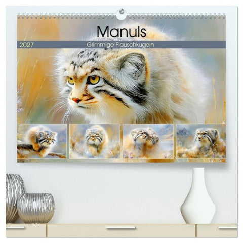 Manuls. Grimmige Flauschkugeln (hochwertiger Premium Wandkalender 2027 DIN A2 quer), Kunstdruck in Hochglanz