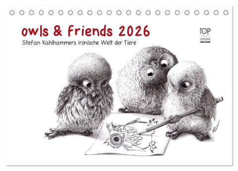 owls & friends 2026 (Tischkalender 2026 DIN A5 quer), CALVENDO Monatskalender