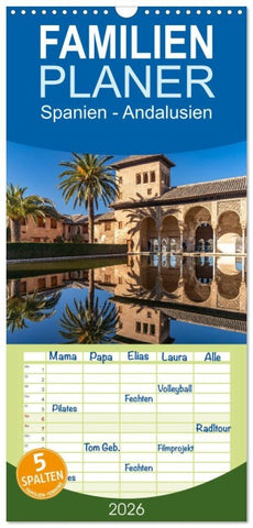 Familienplaner 2026 - Spanien - Andalusien mit 5 Spalten (Wandkalender, 21 x 45 cm) CALVENDO
