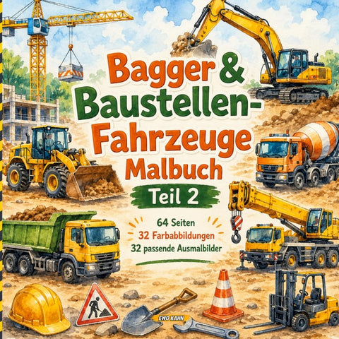 Bagger & Baustellen-Fahrzeuge Malbuch Teil 2