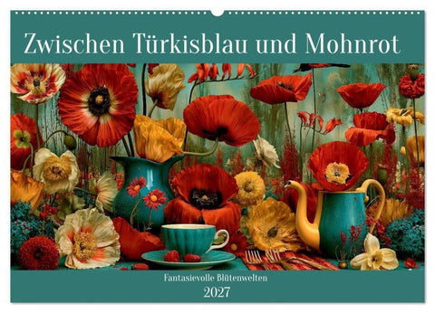 Zwischen Türkisblau und Mohnrot (Wandkalender 2027 DIN A2 quer), CALVENDO Monatskalender
