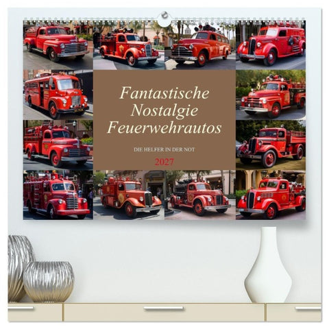 Fantastische Nostalgie Feurwehrautos (hochwertiger Premium Wandkalender 2027 DIN A2 quer), Kunstdruck in Hochglanz