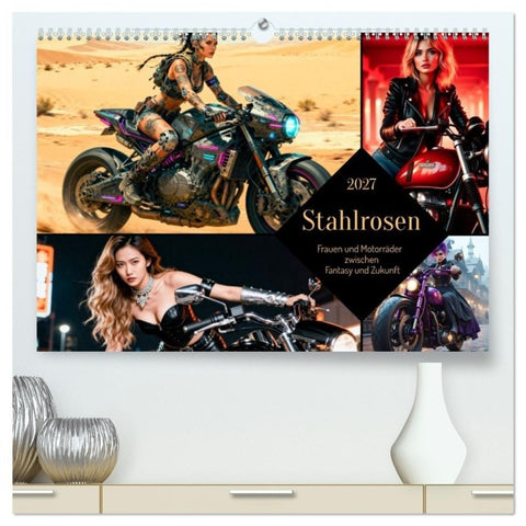 Stahlrosen (hochwertiger Premium Wandkalender 2027 DIN A2 quer), Kunstdruck in Hochglanz
