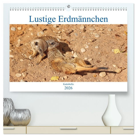 Lustige Erdmännchen (hochwertiger Premium Wandkalender 2026 DIN A2 quer), Kunstdruck in Hochglanz