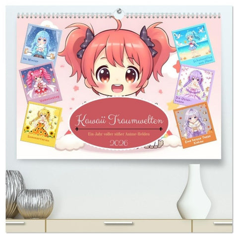 Kawaii Traumwelten (hochwertiger Premium Wandkalender 2026 DIN A2 quer), Kunstdruck in Hochglanz