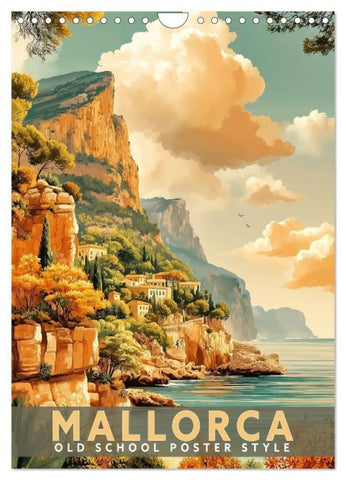 Mallorca - Old School Poster Style (Wandkalender 2027 DIN A4 hoch), CALVENDO Monatskalender