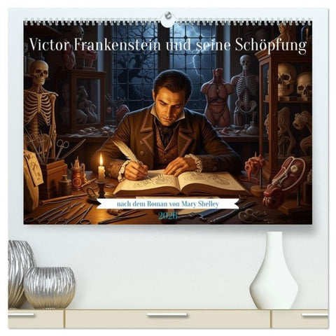 Victor Frankenstein und seine Schöpfung (hochwertiger Premium Wandkalender 2026 DIN A2 quer), Kunstdruck in Hochglanz