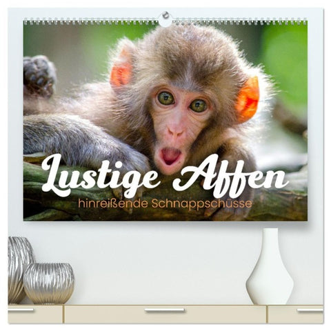 Lustige Affen - hinreißende Schnappschüsse (hochwertiger Premium Wandkalender 2027 DIN A2 quer), Kunstdruck in Hochglanz