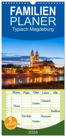Familienplaner 2026 - Typisch Magdeburg mit 5 Spalten (Wandkalender, 21 x 45 cm) CALVENDO