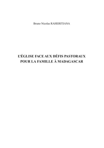 L'Église face aux défis pastoraux  pour la famille à Madaddgascar