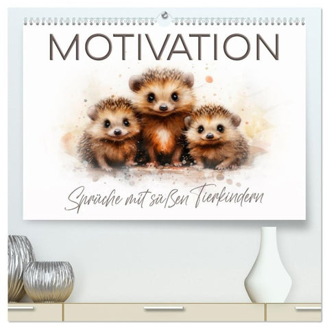 MOTIVATION Sprüche mit süßen Tierkindern (hochwertiger Premium Wandkalender 2027 DIN A2 quer), Kunstdruck in Hochglanz