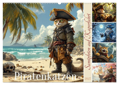 Piratenkatzen- Samtpfoten auf Kaperfahrt (Wandkalender 2027 DIN A2 quer), CALVENDO Monatskalender