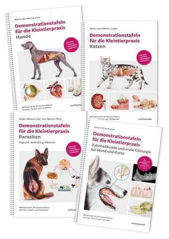 Demonstrationstafeln für die Kleintierpraxis Hund, Katze, Parasiten und Zahnheilkunde 4 Bde. im SET