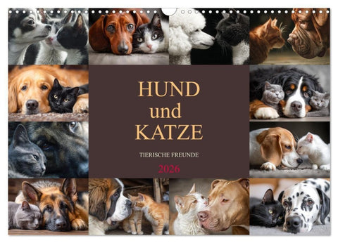 Hund und Katze - Tierische Freunde (Wandkalender 2026 DIN A3 quer), CALVENDO Monatskalender
