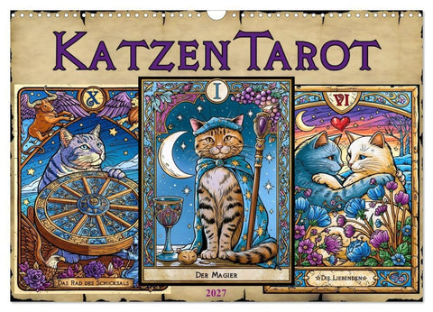 Katzentarot (Wandkalender 2027 DIN A3 quer), CALVENDO Monatskalender